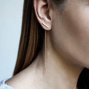 élégantes boucles d’oreilles en Argent long avec barre simples