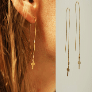 Boucles d'oreilles chaîne croix en plaqué or