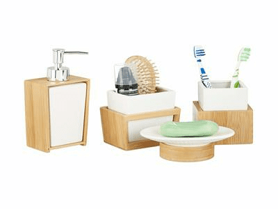 Accessoires salle de bain bambou céramique